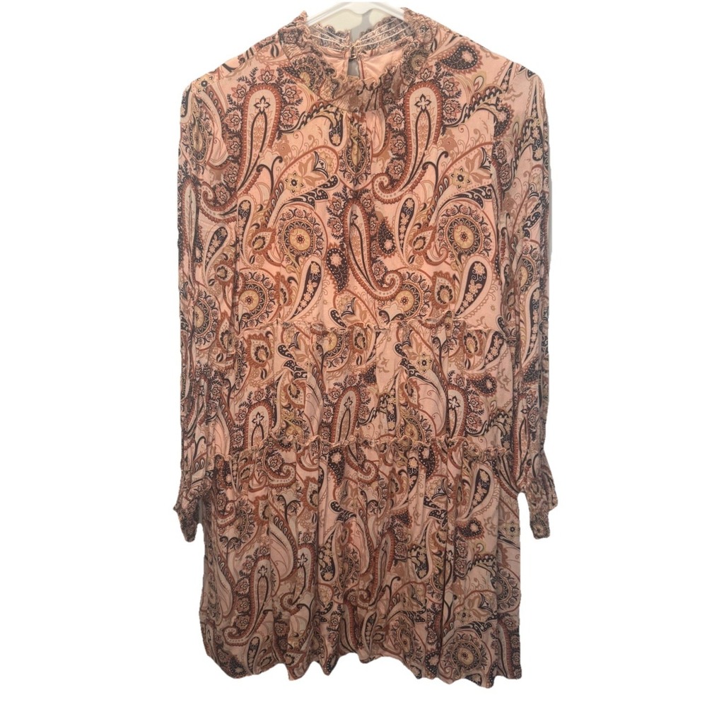 Anthropologie Cady Tiered Paisley Printed Long Sleeve Tunic Dress S